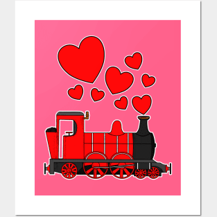 Valentines Day Steam Train Anniversary Engagement Railroad Enthusiast Posters and Art